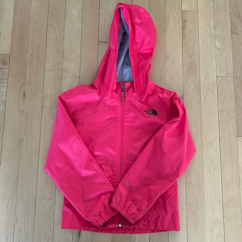 Bright pink North Face girls rain jacket